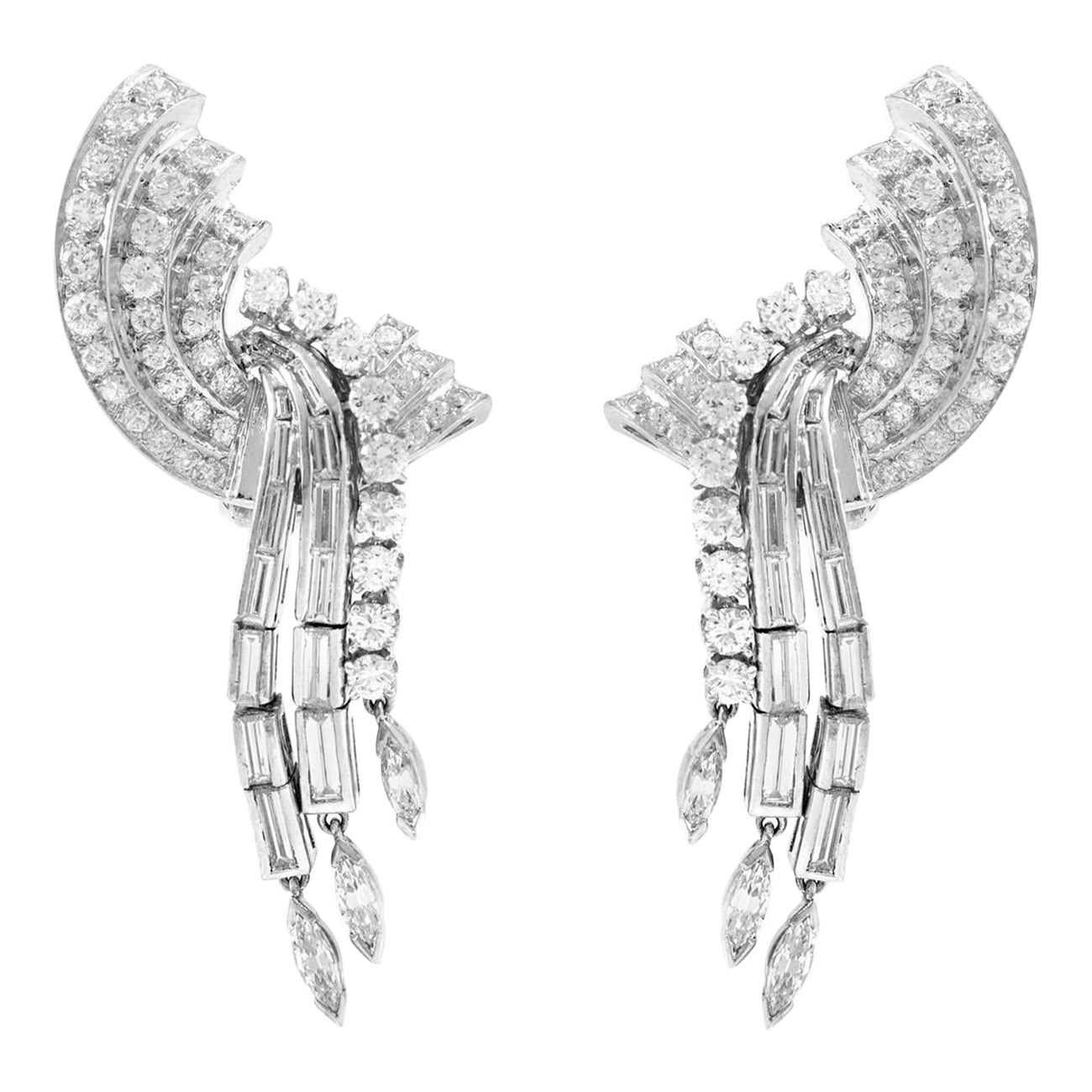 Vintage 1950s 5.00 Carat Diamond Dangle Earrings