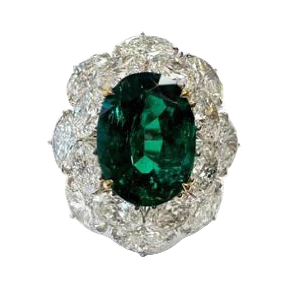 No Oil Colombian Oval Emerald Ring with GIA Diamonds, Gübelin & AGL Certified