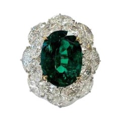 No Oil Bague en émeraude ovale de Colombie avec diamants GIA, certifiés Gübelin & AGL