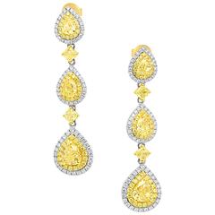 Certified Fancy Yellow and White Diamond Two-Color Gold Double Halo Dangle Earri 12