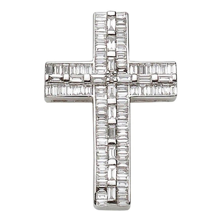 Diamond and White Gold Cross Pendant, 0.72 Carat