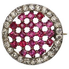 Antique Austrian Burma Ruby, Diamond and Silver-Upon-Gold Brooch, Circa 1890