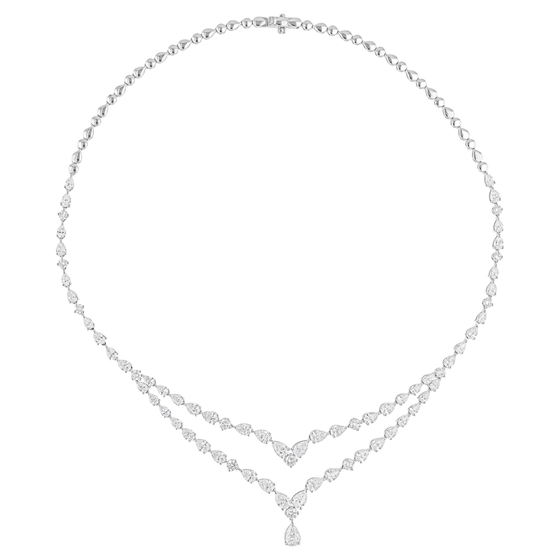 Natural 13.14 Carat SI/H Pear Shape Diamond Necklace 18 Karat White Gold Jewelry