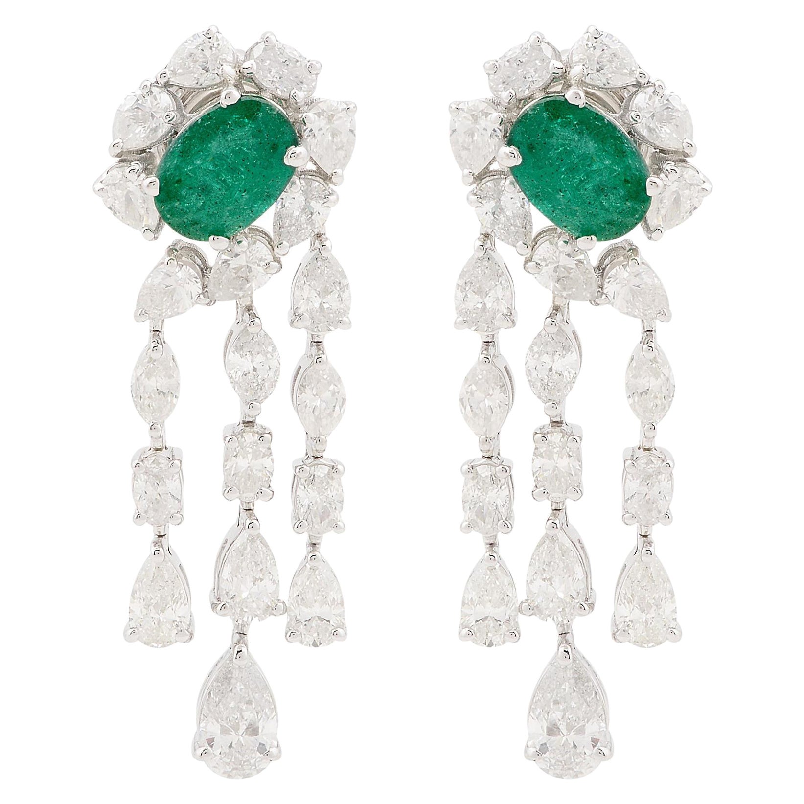 Pendientes Araña Esmeralda Ovalada 1,65 Quilates Diamante 3,45 Quilates Oro Blanco 18k