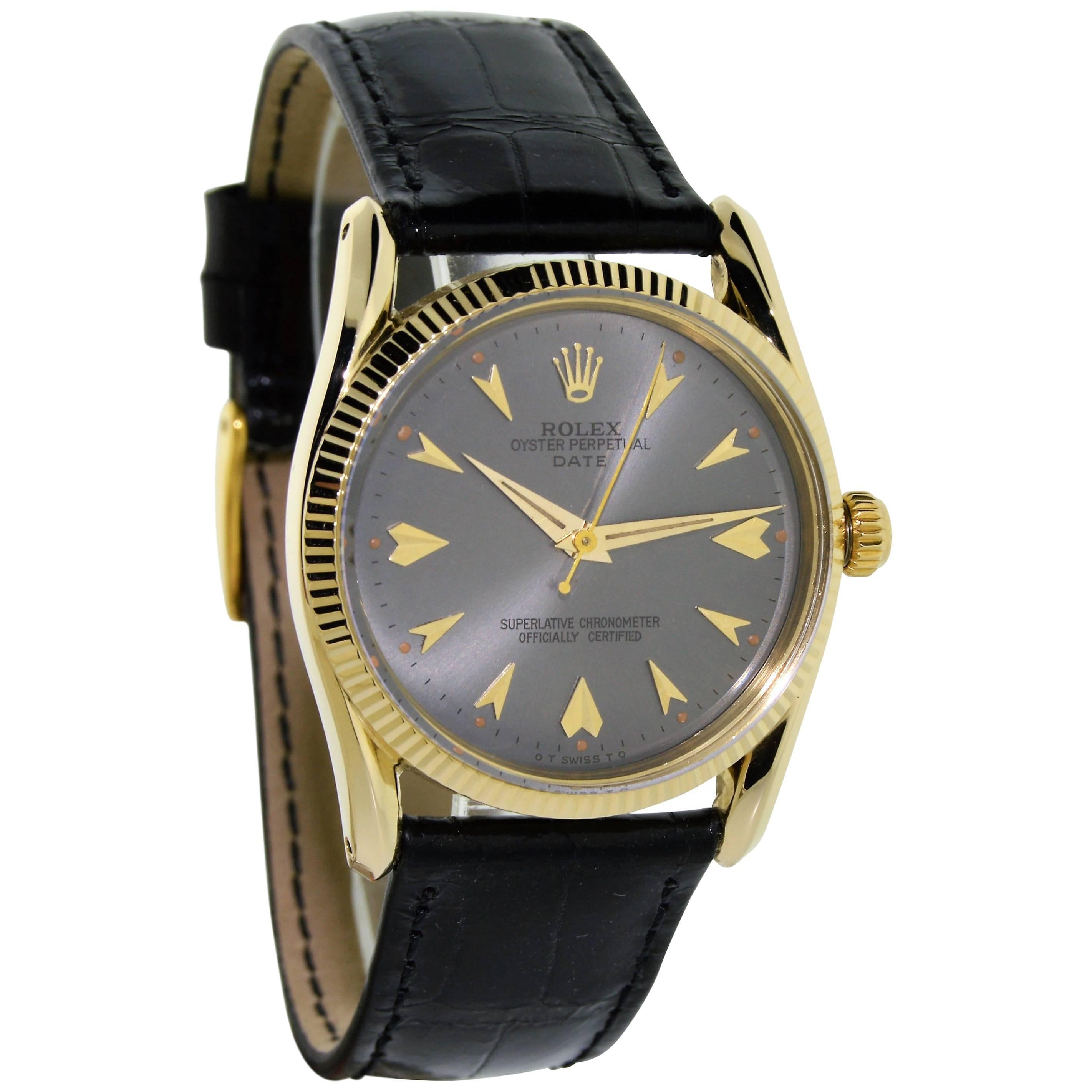 Rolex Yellow Gold Men's Bombe Style Wristwatch