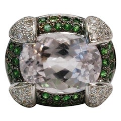 18k White Gold Tsavorite Garnet, Kunzite & Diamond Ring, Size 7 - 16.0g