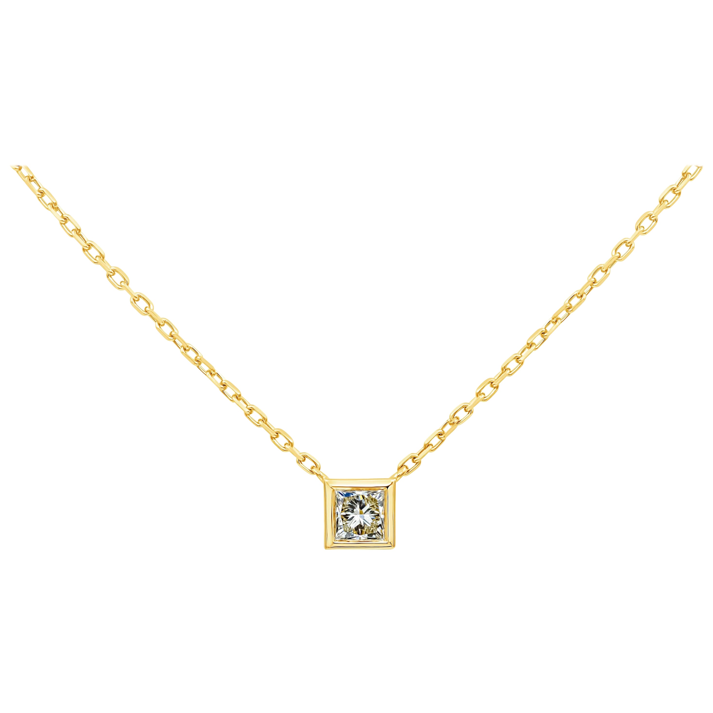 Roman Malakov 1.07 Carats Princess Cut Diamond Solitaire Pendant Necklace