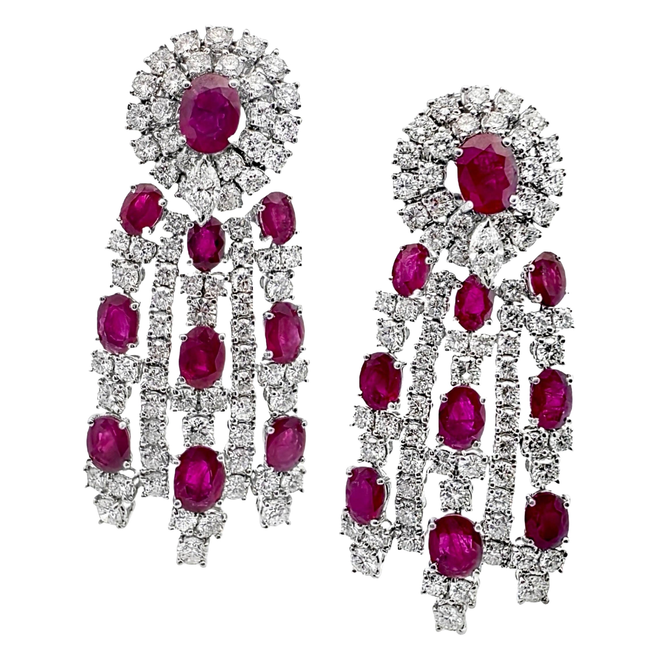 PIRANESI Oval Ruby and Round Brilliant Cut Diamond 32.0 carat Chandelier Earring in vendita