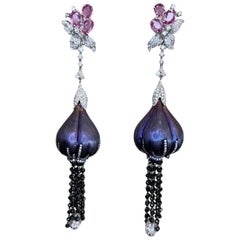 Custom Statement Earring 18k Pink Ceylon Sapphire and Titanium Diamond Earring
