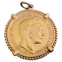 22K Gold Deutsches Reich 1905 20 Mark Coin Gemmed Numari Pendant