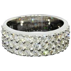 White Gold Round Diamond Three Row Shared Prong Wedding Band Ring 8