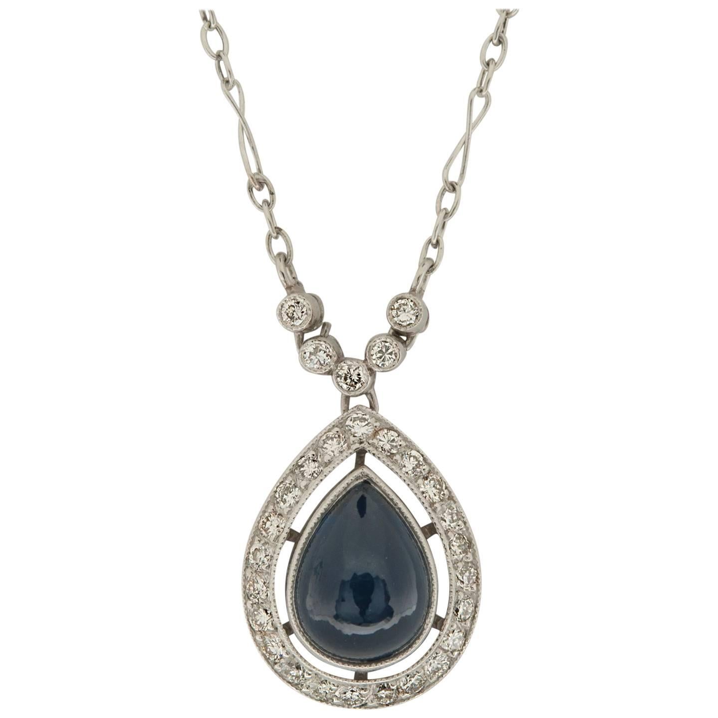 4.00 Carat Cabochon Cut Sapphire and Diamond Pendant