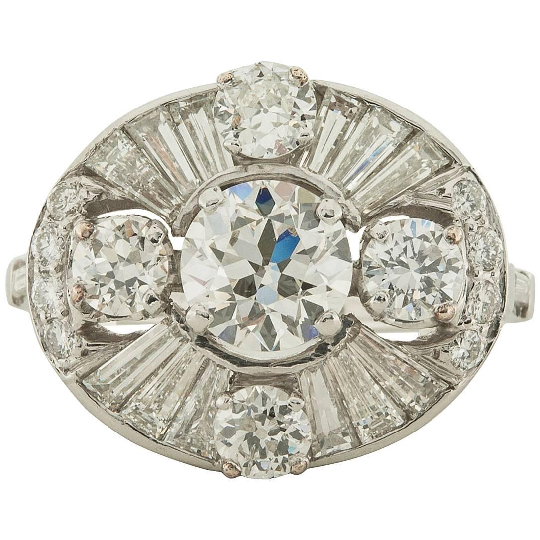 1940s Retro Diamond and Platinum Ring For Sale