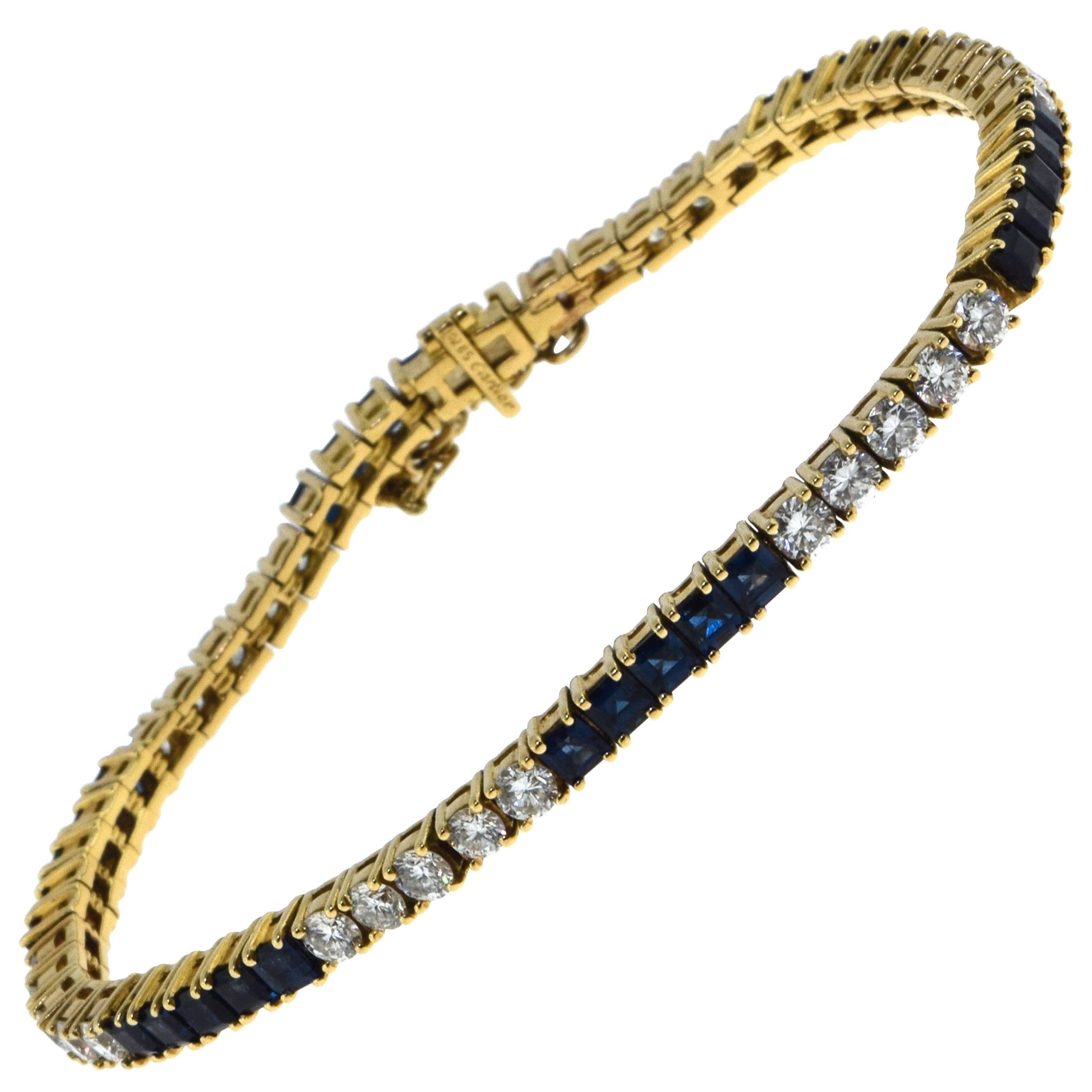 Cartier Sapphire and Diamond Tennis Line Bracelet, 4 Total Carat For Sale
