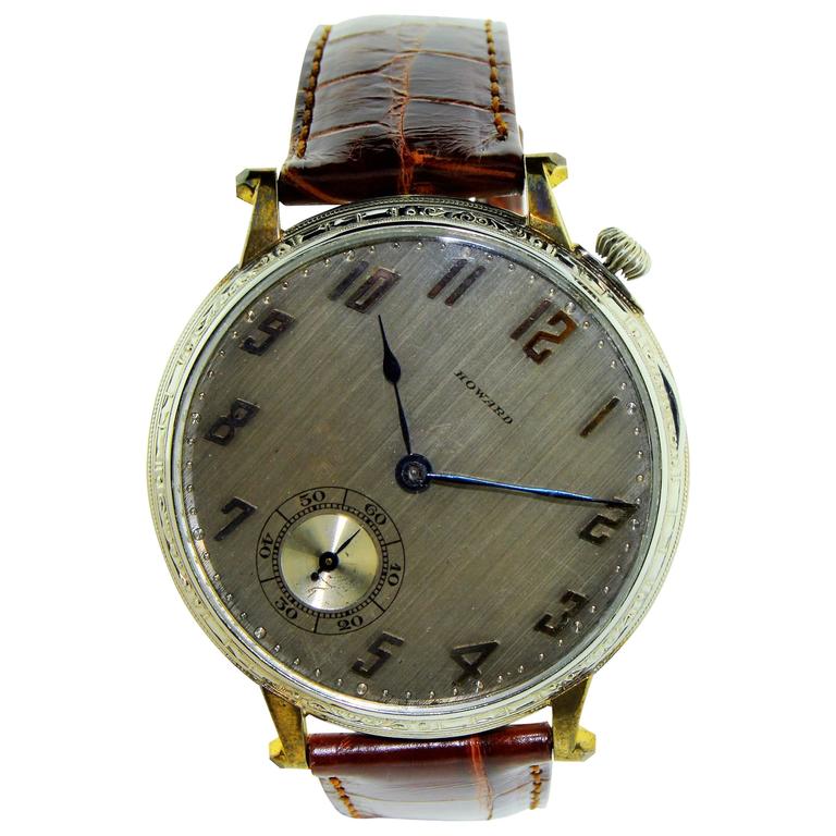 Howard Watch Co. White Gold Filled Oversized Manual Wristwatch, circa