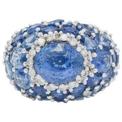 Oval Sapphire Diamond White Gold Dome Ring