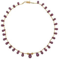 Gold and Ruby Drop Fringe Necklace 8
