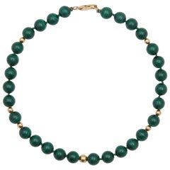 Vintage Malachite and Gold Beaded Necklace, 20th Century