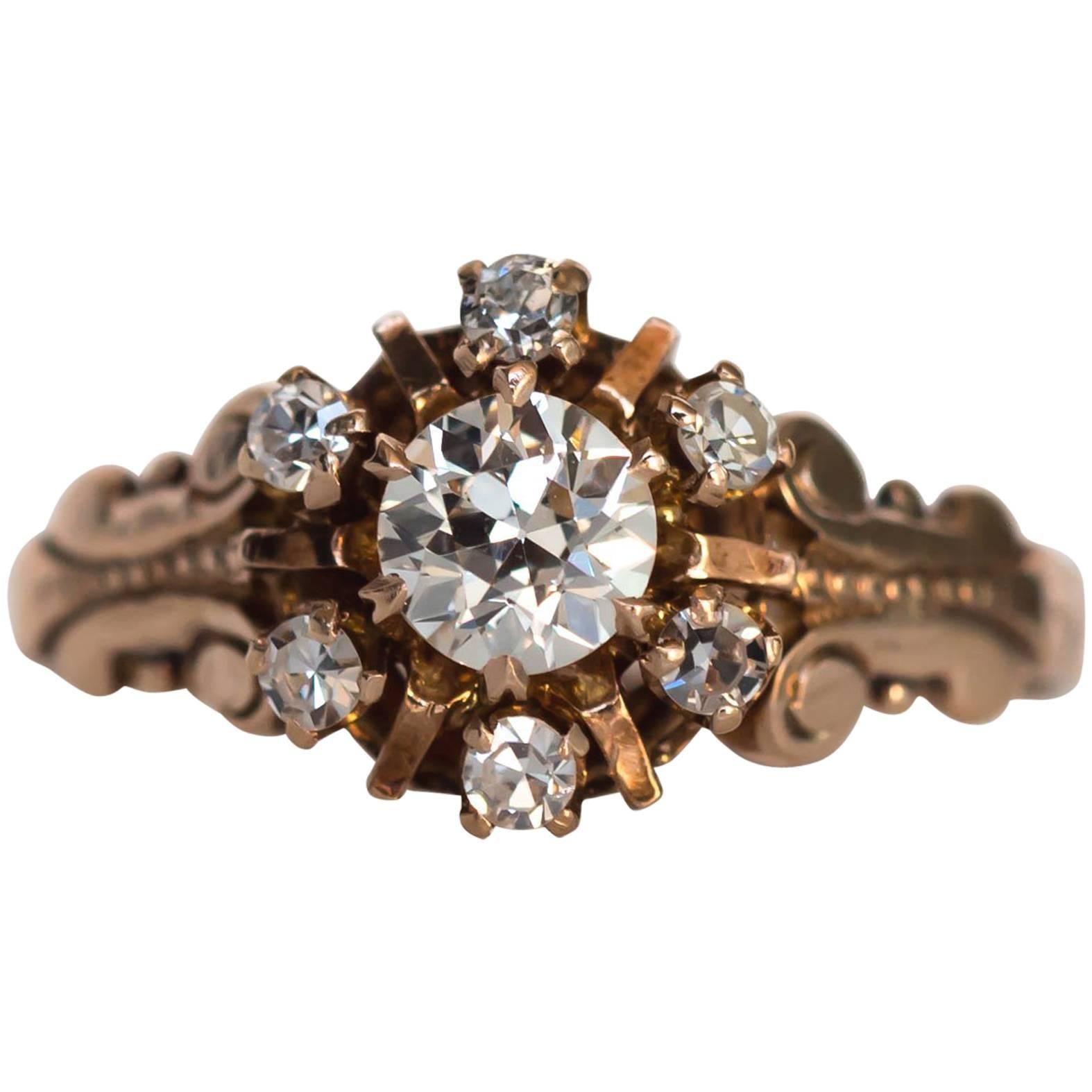 1880s Victorian GIA Certified .44 Carat Diamond Yellow Gold Engagement Ring