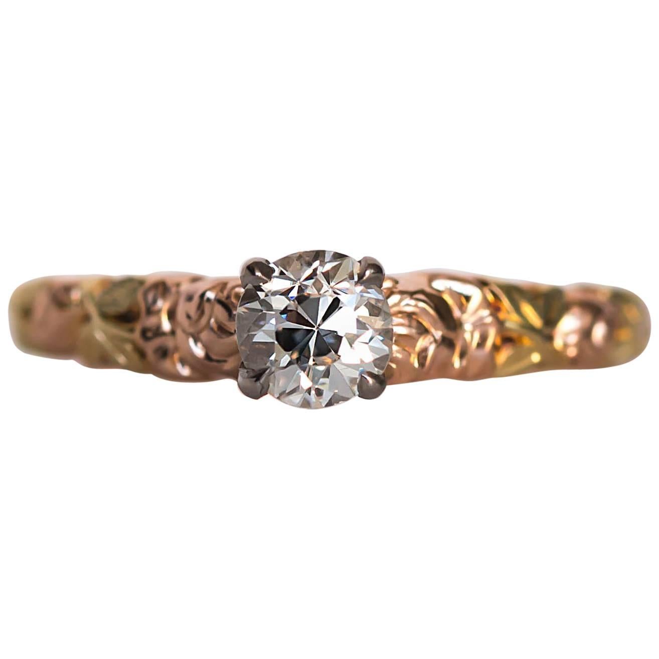 Jabel Late 1940s GIA Certified .41 Carat Diamond Tricolor Gold Ring