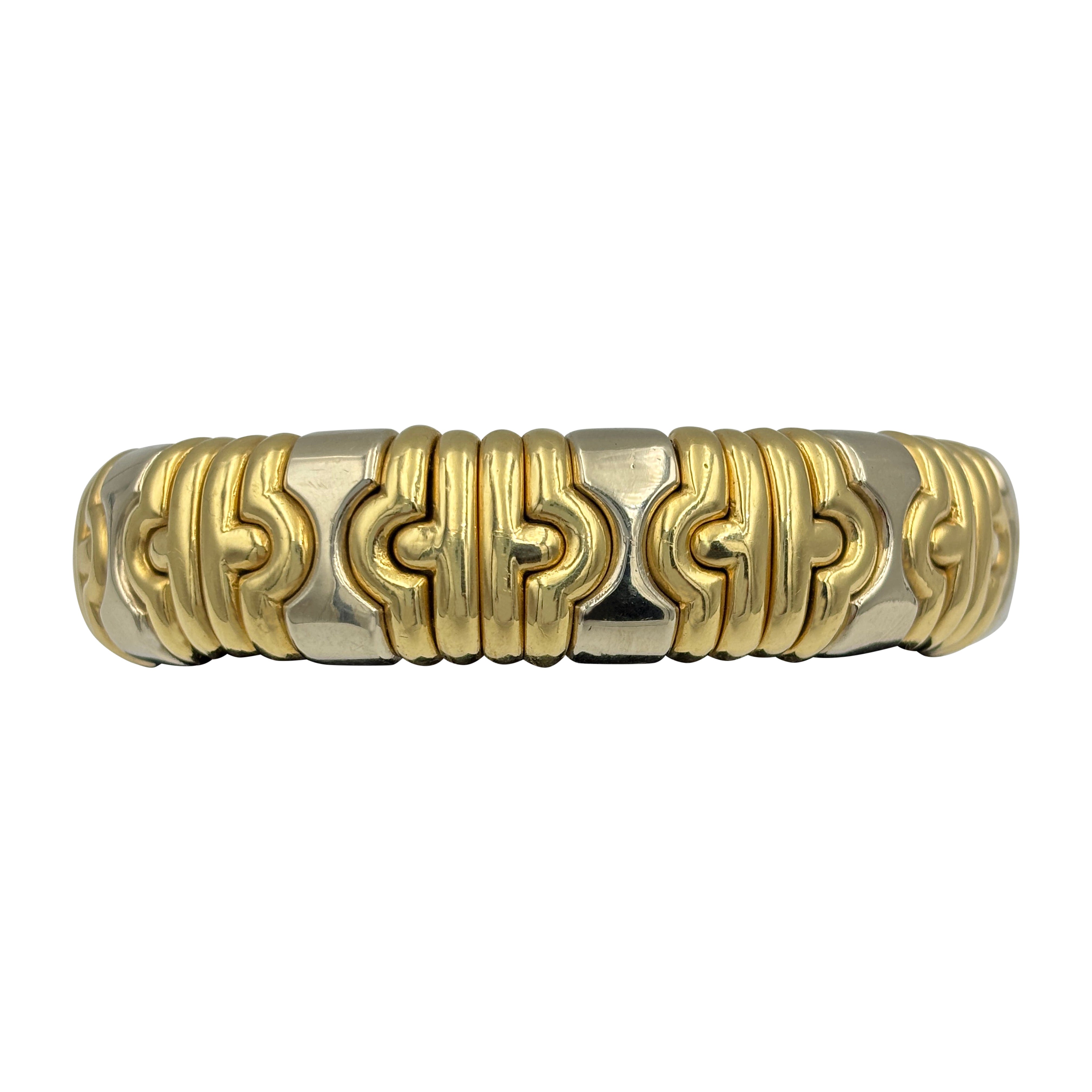 1980s Bulgari 18k white and yellow gold bangle