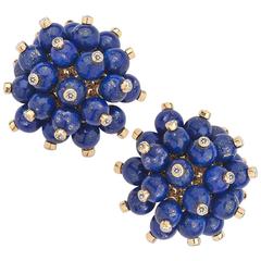 Lapis Lazuli Diamond Gold Sparkle Sputnik Earrings