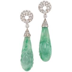 Carved Jade and Diamond Pendant Earrings 3