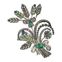 Antiguo Siglo XIX Georgiano Aigrette En Tremblant Esmeralda Diamante Plata Oro