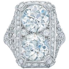 Edwardian Peacock Old European Cut Diamond Twin Stone Ring 3