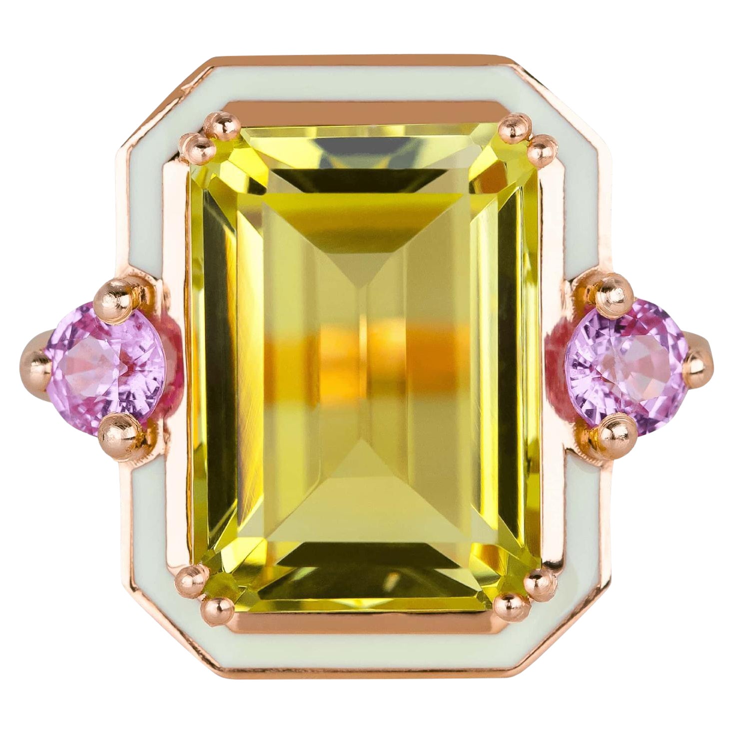 Statement Cocktail Rings, Lemon Quartz and Topaz Stone Ring, 14k Solid Rose Gold