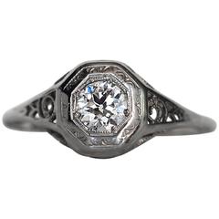 1930s Art Deco GIA Certified .35 Carat Diamond White Gold Engagement Ring 6