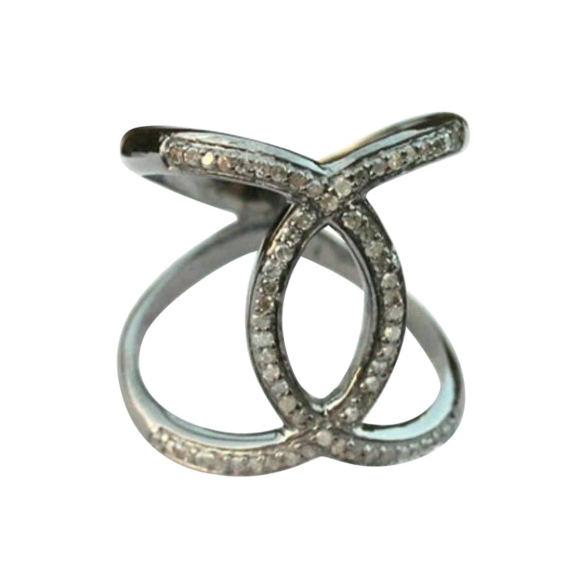 Handmade Crossover Pave Diamond Ring For Christmas Gift 925 Silver Diamond Ring.