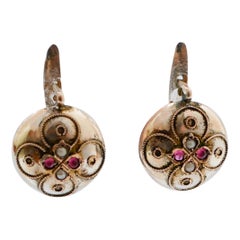 Rubies, Pearls, Rose Gold Earrings.