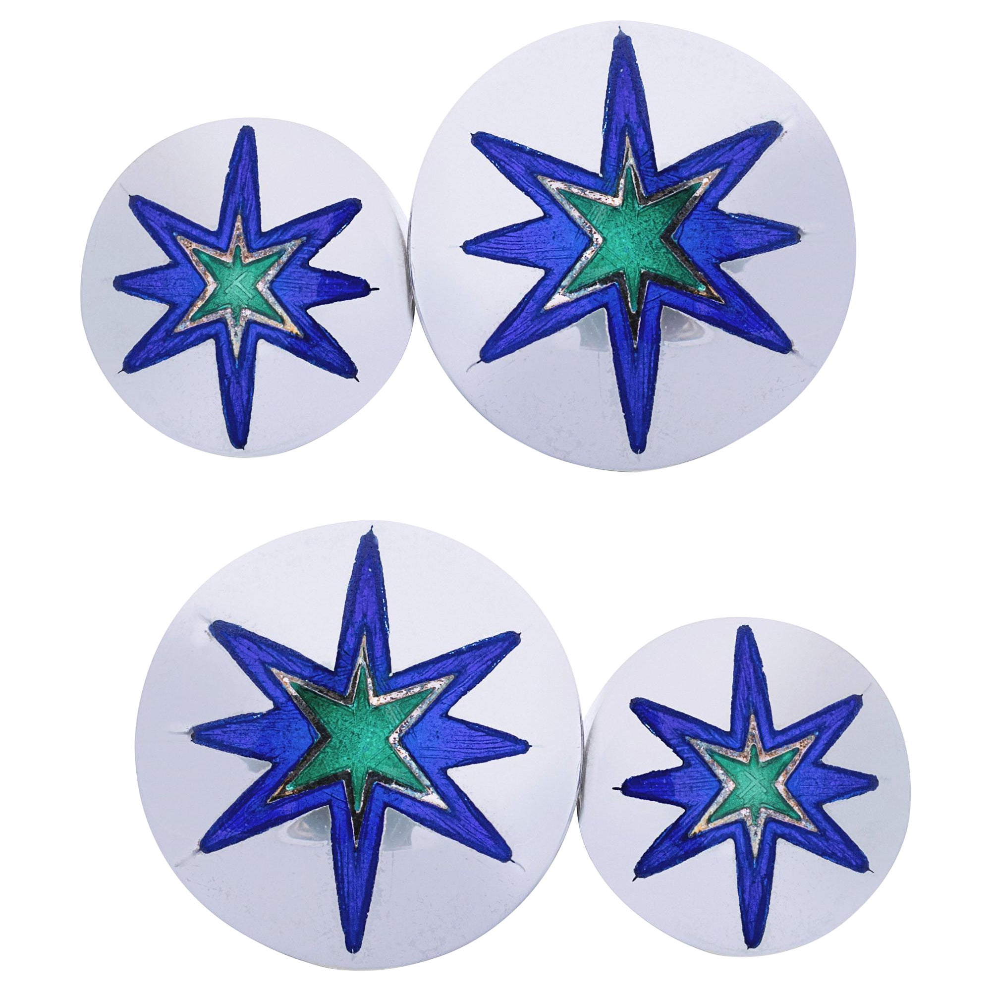 Alex Jona Blue Green Enamel Sterling Silver Cufflinks