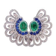 AIG Certified 4.00 Ct Zambian Emeralds 3.60 Ct Diamonds 2.00 Ct Sapphire Earring