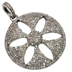 Pave Diamond 925 Sterling Silver Flower Filigree Design Pendant Jewelry Supply.