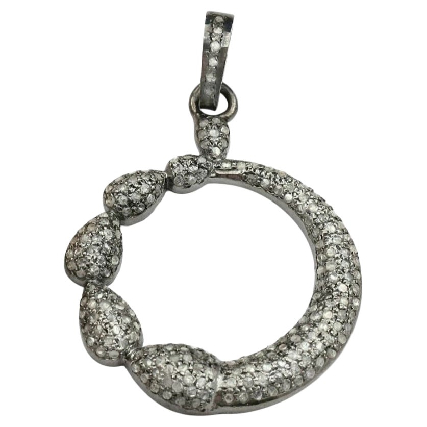 Round Pendant Pave Diamond 925 Silver Diamond Fine Jewelry Pendant.