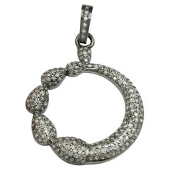 Round Pendant Pave Diamond 925 Silver Diamond Fine Jewelry Pendant.