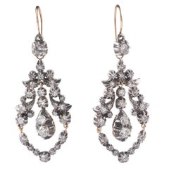 Antique Old European Cut Diamonds Silver and Gold Earrings 1890 ca.