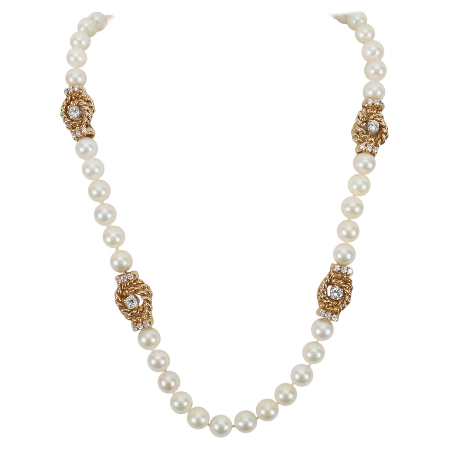 14k Yellow Gold Diamond & Pearl Necklace, 21 inches - 78.3g