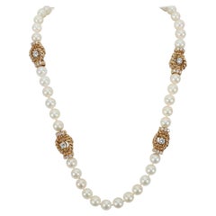 Vintage 14k Yellow Gold Diamond & Pearl Necklace, 21 inches - 78.3g