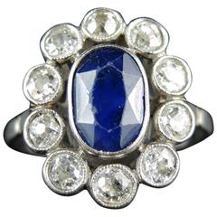 French Sapphire Diamond Platinum Belle Epoque Cluster Ring circa 1900 1