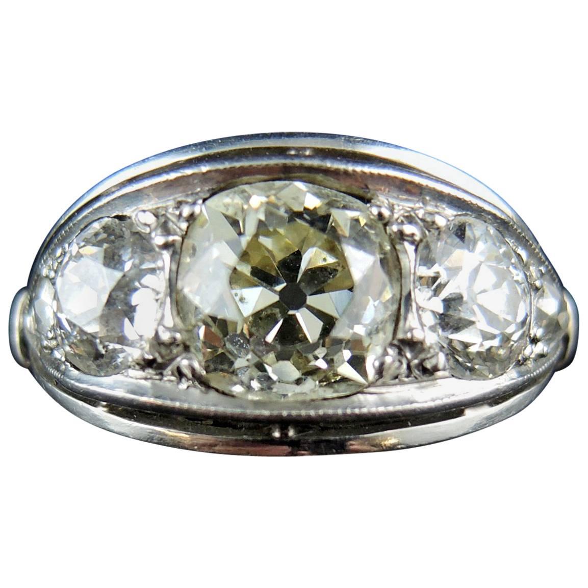 Art Deco Diamonds Platinum French Engagement Ring circa 1930
