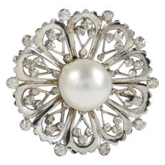 Vintage Platinum Saltwater Pearl & Diamonds Brooch, 23.9g