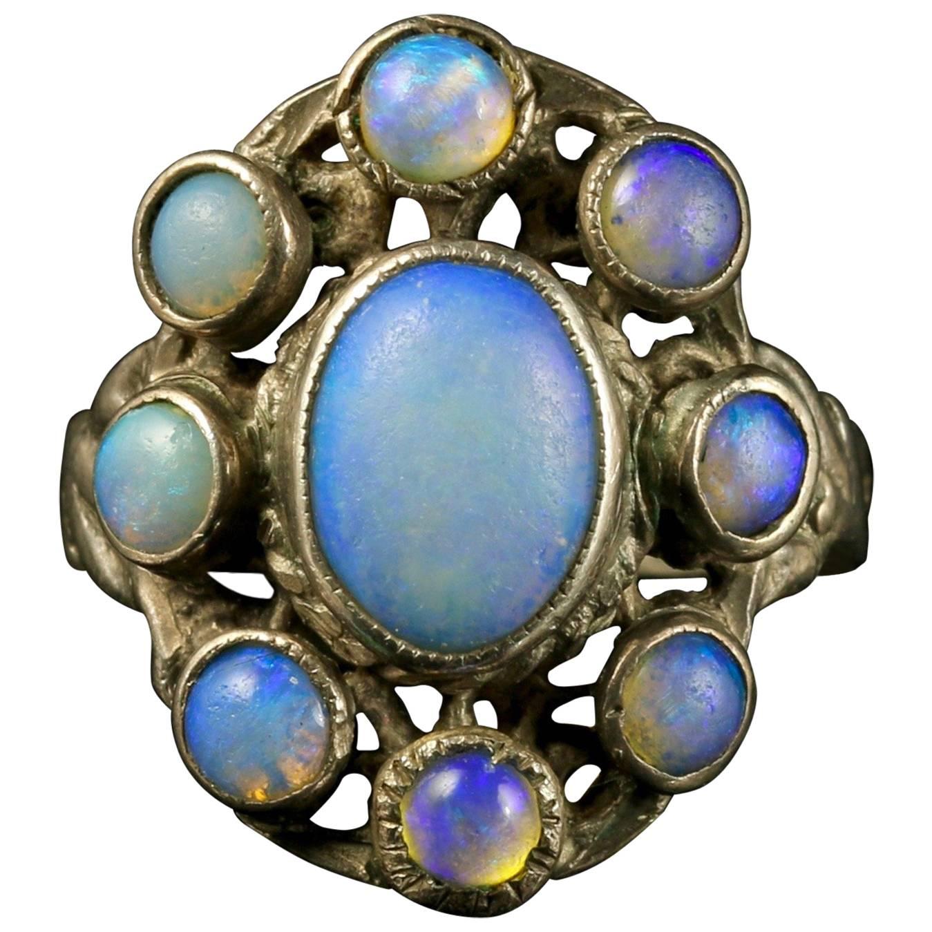 Arts Crafts Silver Opal Ring, circa 1900