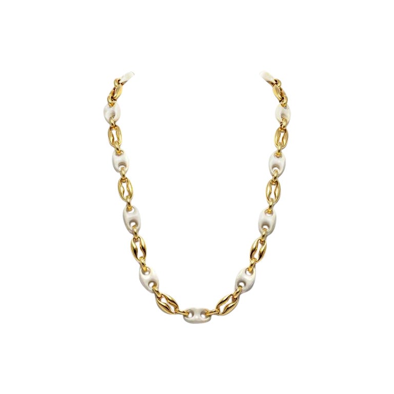 Vintage 1980s Gold and Bone Coffee Bean Link Necklace (Collier à maillons en or et os)