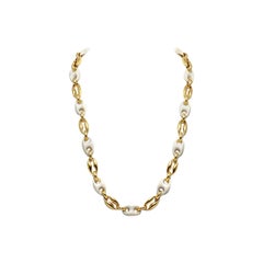 Vintage 1980s Gold and Bone Coffee Bean Link Necklace (Collier à maillons en or et os)