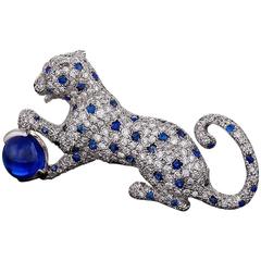 Cartier Paris Mid-20th Century Diamond, Sapphire and Platinum 'Panthère' Brooch 10