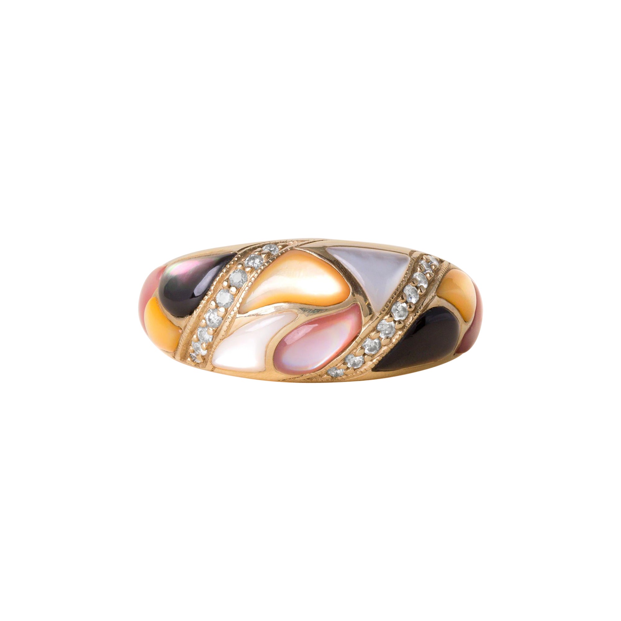 Anello Kabana in oro 14K con mosaico di perle e accenti di diamanti - Misura 8
