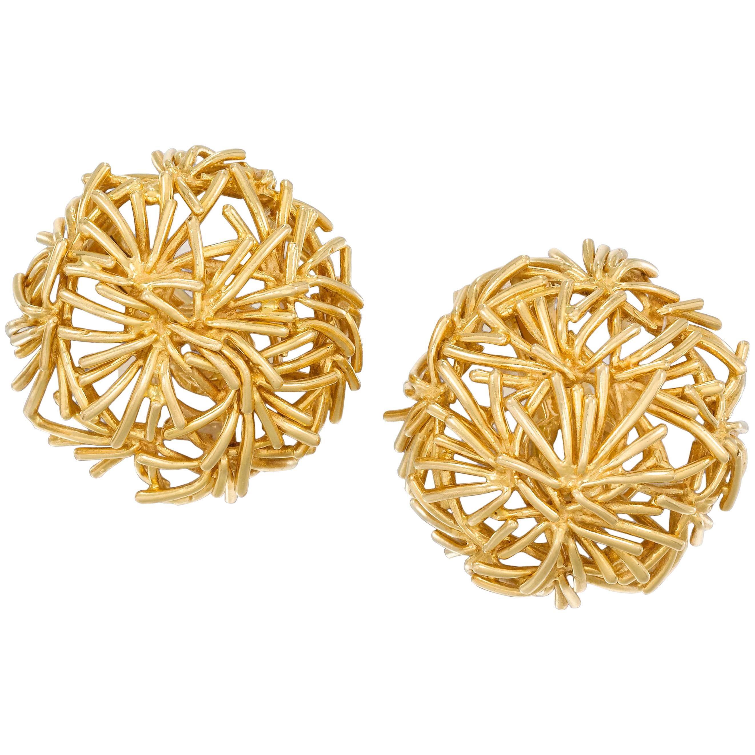 Pair of Gold Bird's Nest Earrings by Boucheron For Sale